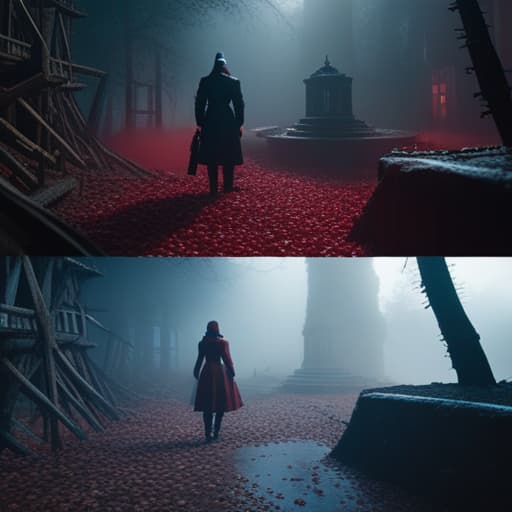  horror places crimson chronicles hyperrealistic, full body, detailed clothing, highly detailed, cinematic lighting, stunningly beautiful, intricate, sharp focus, f/1. 8, 85mm, (centered image composition), (professionally color graded), ((bright soft diffused light)), volumetric fog, trending on instagram, trending on tumblr, HDR 4K, 8K