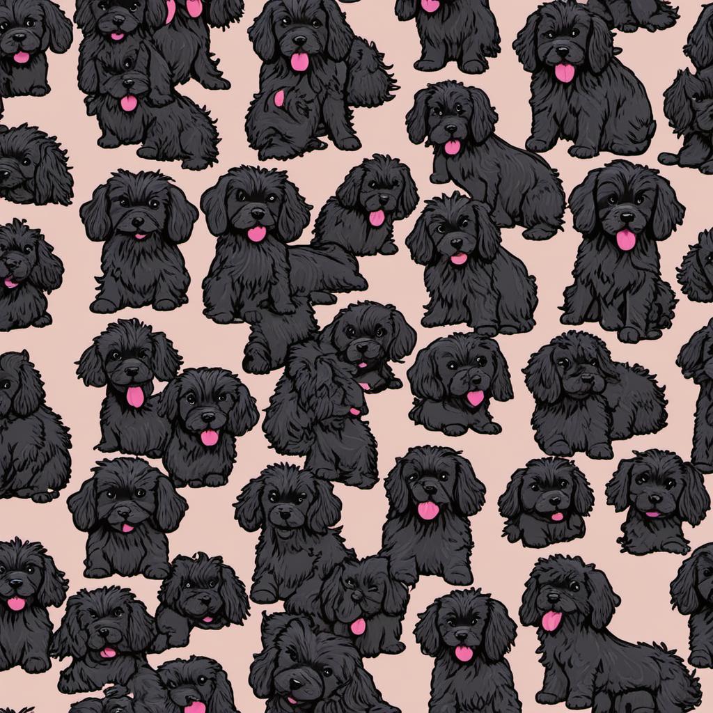  animated small all black doodle dog with curly hair, profile image style