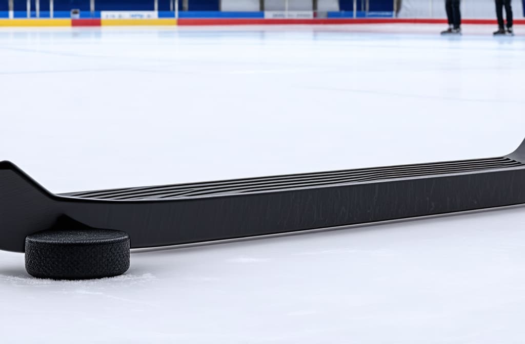  ice hockey stick and puck on ice rink ar 3:2 {prompt}, maximum details