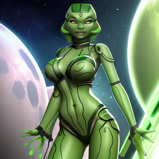  Mila Azul as a green-skinned humanoid female from another galaxy