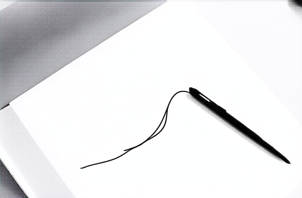  contour, very simple image in one unbroken black ink line, single line of stationery on table, minimalistic interior ar 3:2 using a single continuous black line ink brushon white background, drawing should be created without lifting the pen, recognizable features of stationery on table, minimalistic interior ar 3:2 in one unbroken line