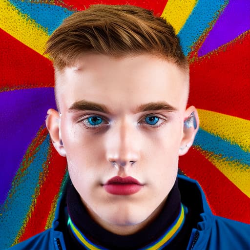 portrait+ style Russian tiktok personality LGBT queer blonde hunk dude face