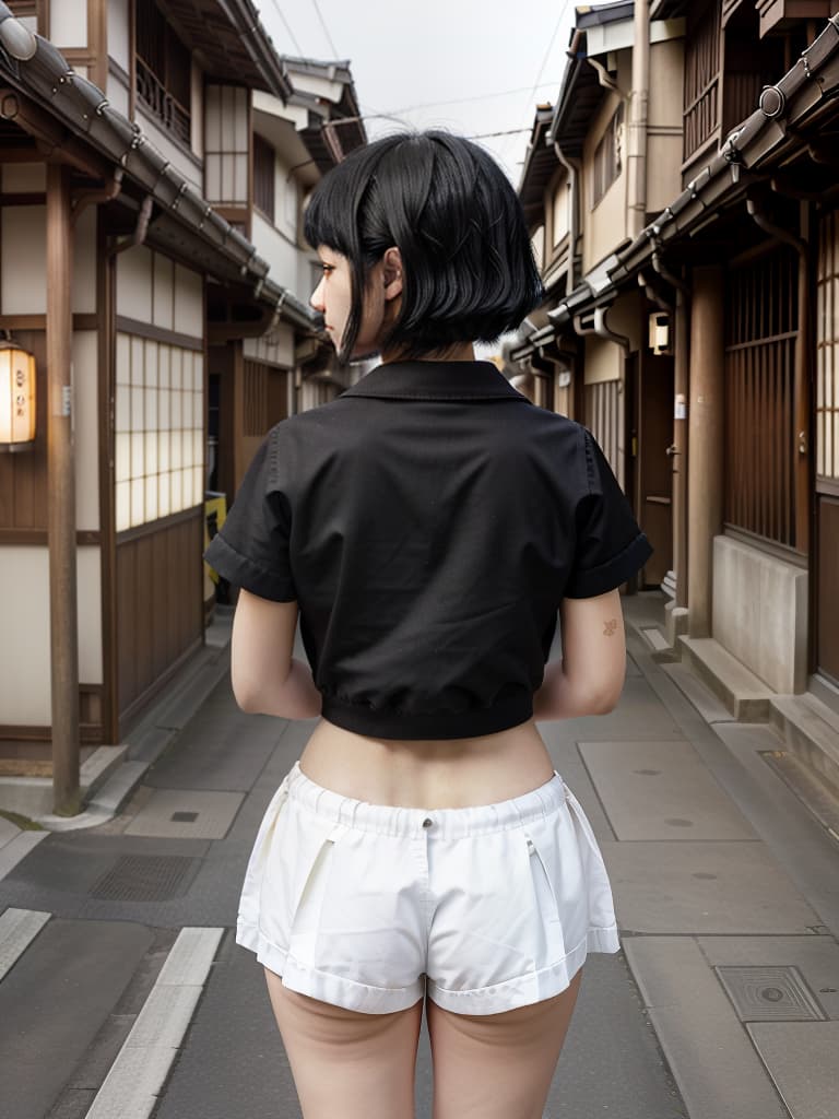  back, bob, black hair, japanese streets, children, masterpiece, best quality,8k,ultra detailed,high resolution,an extremely delicate and beautiful,hyper detail