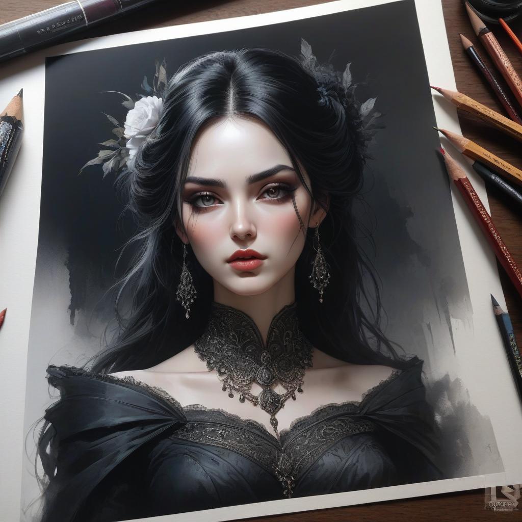  gothic style portrait of a girl,pencil sketches by krzysztof lukashevich, drawings by razumov and volegov charming, full color, sticker depicting a beautiful woman in full growth, highly detailed beautiful face, freedom, soul, digital illustration approaching perfection, dynamic, highly detailed, watercolor painting, artstation, concept art, smooth, clear focus, illustrations in the style of such artists as russ mills, sakimichan, vlop, loish, artgerm, darek zabrotsky and jean baptiste monge. . dark, mysterious, haunting, dramatic, ornate, detailed hyperrealistic, full body, detailed clothing, highly detailed, cinematic lighting, stunningly beautiful, intricate, sharp focus, f/1. 8, 85mm, (centered image composition), (professionally color graded), ((bright soft diffused light)), volumetric fog, trending on instagram, trending on tumblr, HDR 4K, 8K