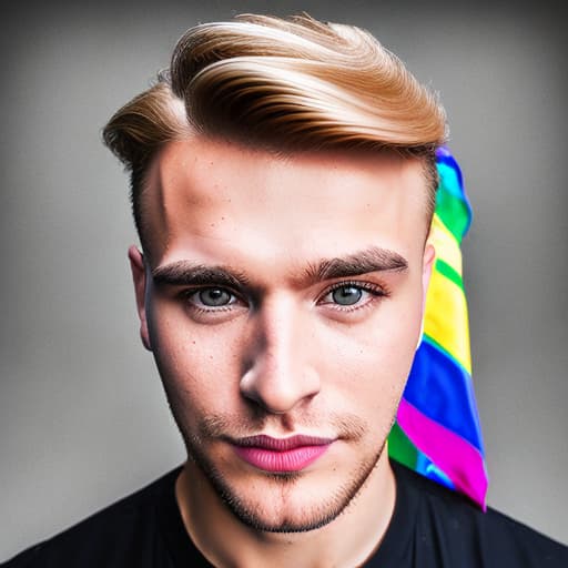 portrait+ style Russian LGBT queer TV host blonde hunk dude face