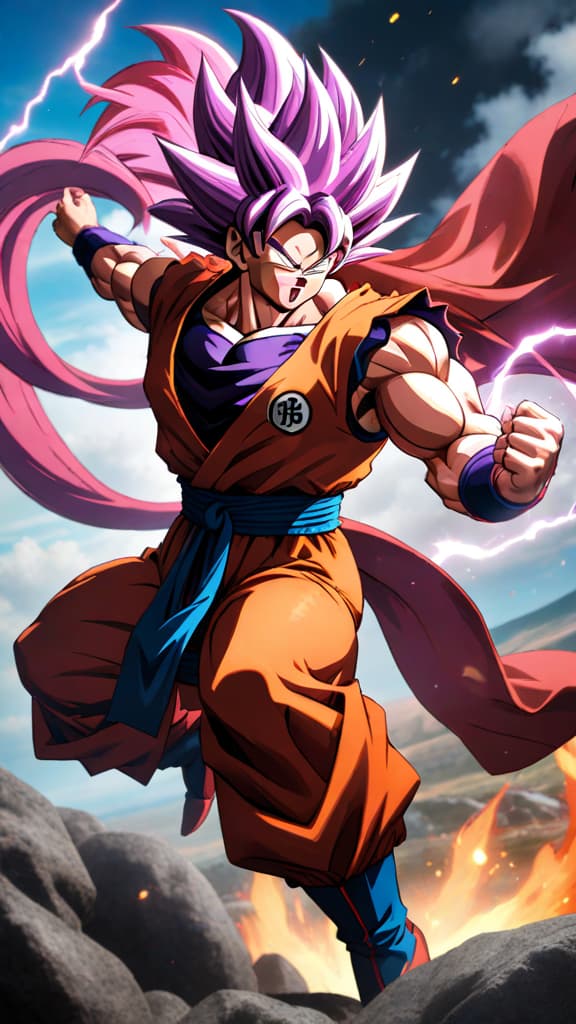  goku in hybrid kaioken super saiyan form battling frieza, cell, and jiren from dragon ball in anime art hyperrealistic, full body, detailed clothing, highly detailed, cinematic lighting, stunningly beautiful, intricate, sharp focus, f/1. 8, 85mm, (centered image composition), (professionally color graded), ((bright soft diffused light)), volumetric fog, trending on instagram, trending on tumblr, HDR 4K, 8K