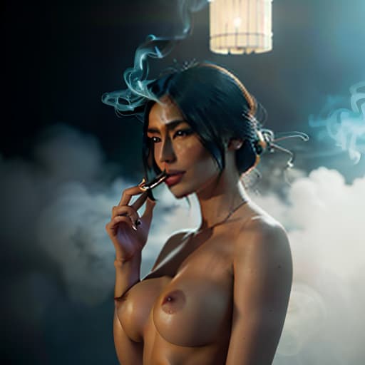  A naked woman is smoking a cigarette., shot 35 mm, realism, octane render, 8k, trending on artstation, 35 mm camera, unreal engine, hyper detailed, photo realistic maximum detail, volumetric light, realistic matte painting, hyper photorealistic, trending on artstation, ultra detailed, realistic hyperrealistic, full body, detailed clothing, highly detailed, cinematic lighting, stunningly beautiful, intricate, sharp focus, f/1. 8, 85mm, (centered image composition), (professionally color graded), ((bright soft diffused light)), volumetric fog, trending on instagram, trending on tumblr, HDR 4K, 8K