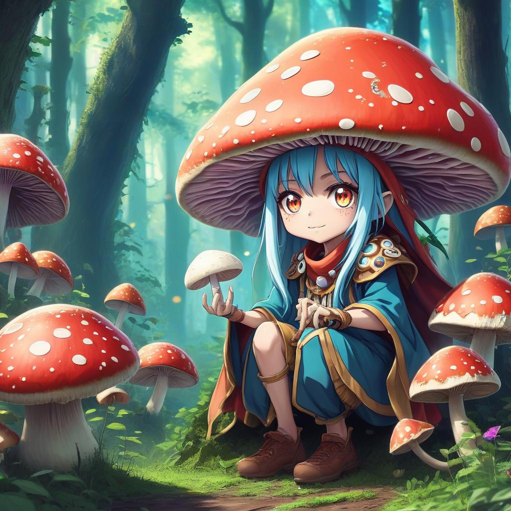  anime artwork humanoid mushroom, druid . anime style, key visual, vibrant, studio anime, highly detailed, hkmagic