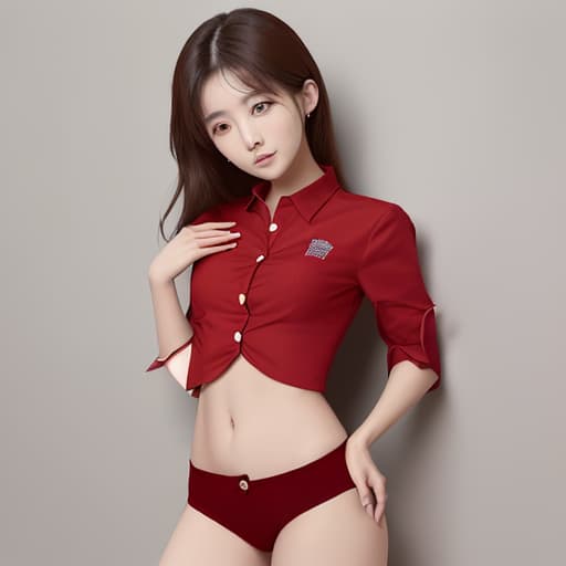  a lady wear the red shirt and its buttons are opened her chest opened sexy and she wear small bottom wear