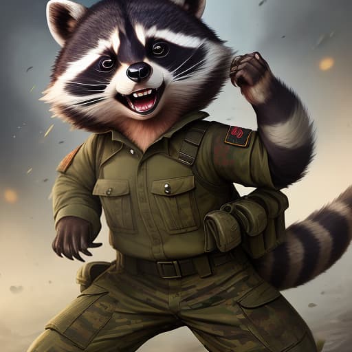  fighting beast raccoon dressed in military uniform