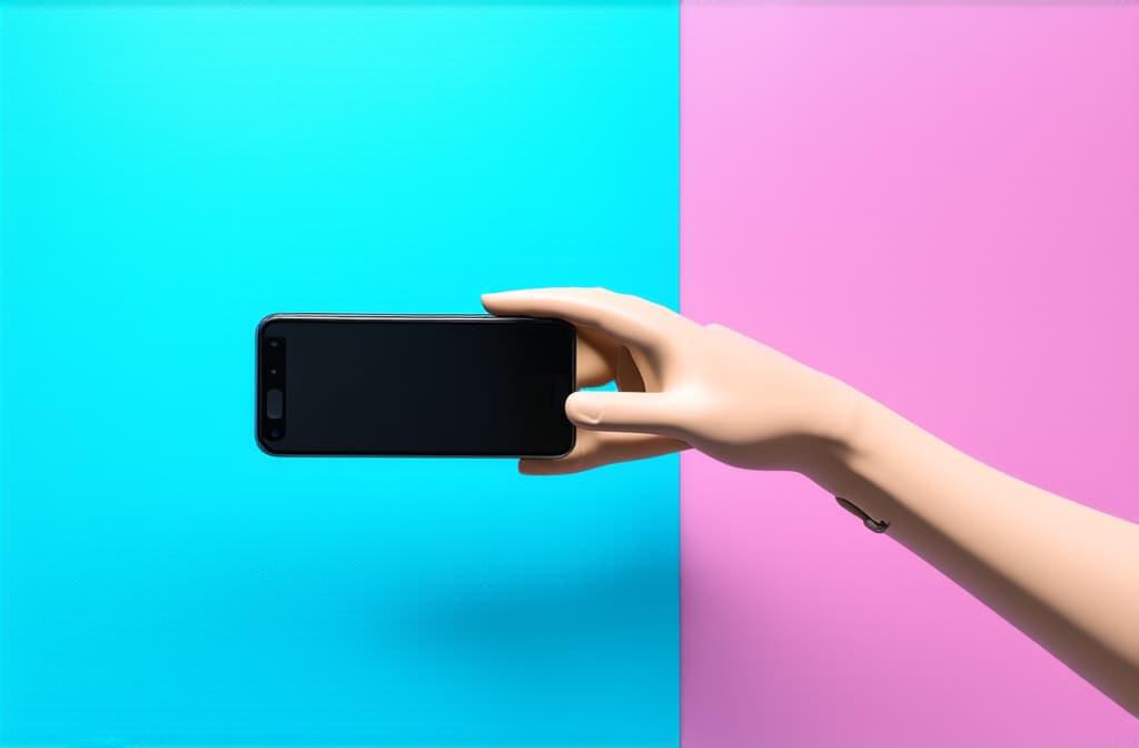  professional detailed photography, 3d rendering mannequin hands holding smartphone gadget, electronic device isolated on colorful pastel background, minimal concept, simple clean design. remote control. prosthetic limb ar 3:2, (muted colors, dim colors, soothing tones), (vsco:0.3)