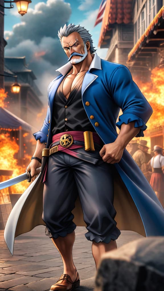  anime art, garp from one piece and rayleigh from one piece showcasing their decades of experience and battle hardened skills hyperrealistic, full body, detailed clothing, highly detailed, cinematic lighting, stunningly beautiful, intricate, sharp focus, f/1. 8, 85mm, (centered image composition), (professionally color graded), ((bright soft diffused light)), volumetric fog, trending on instagram, trending on tumblr, HDR 4K, 8K