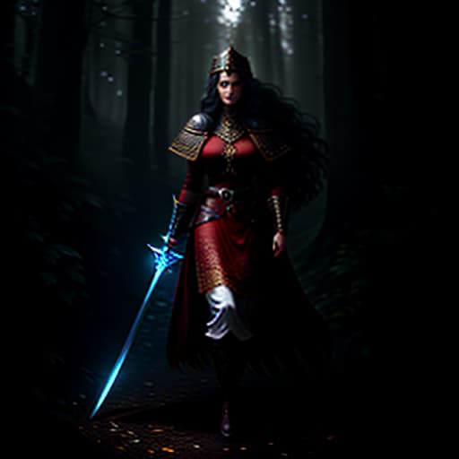  the character stands straight and looks forward. The girl is a warrior of Armenian nationality in an Armenian costume, a sword on her belt. She has dark long hair, red clothes, boots, Overland fantasy woodland map, such as a map, a font that is modern and easy to read hyperrealistic, full body, detailed clothing, highly detailed, cinematic lighting, stunningly beautiful, intricate, sharp focus, f/1. 8, 85mm, (centered image composition), (professionally color graded), ((bright soft diffused light)), volumetric fog, trending on instagram, trending on tumblr, HDR 4K, 8K