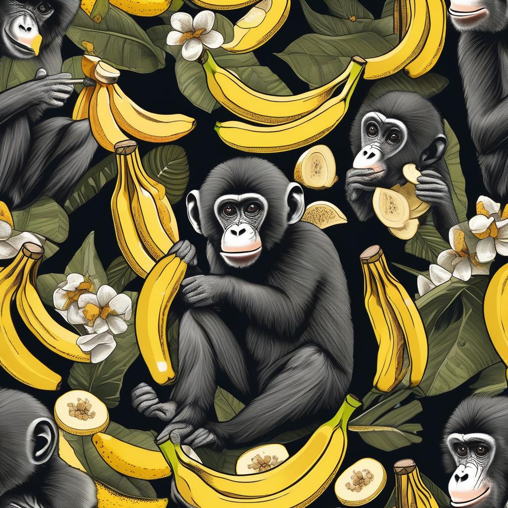  masterpiece, best quality, a black monkey eating a banana