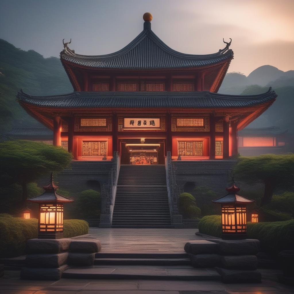  traditional chinese architecture hyperrealistic, full body, detailed clothing, highly detailed, cinematic lighting, stunningly beautiful, intricate, sharp focus, f/1. 8, 85mm, (centered image composition), (professionally color graded), ((bright soft diffused light)), volumetric fog, trending on instagram, trending on tumblr, HDR 4K, 8K