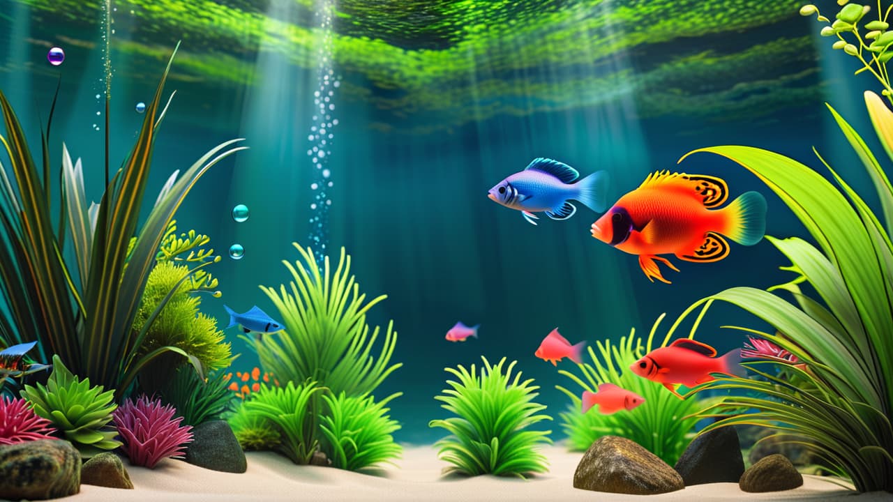  a serene aquarium scene filled with vibrant, colorful fish swimming among lush green plants, decorative rocks, and a gentle filter creating bubbles, capturing the tranquility and beauty of fishkeeping as a beloved hobby. hyperrealistic, full body, detailed clothing, highly detailed, cinematic lighting, stunningly beautiful, intricate, sharp focus, f/1. 8, 85mm, (centered image composition), (professionally color graded), ((bright soft diffused light)), volumetric fog, trending on instagram, trending on tumblr, HDR 4K, 8K