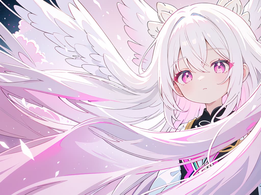  white hair, hair tip dark pink, gradation, angel, long hair, children, masterpiece, best quality,8k,ultra detailed,high resolution,an extremely delicate and beautiful,hyper detail