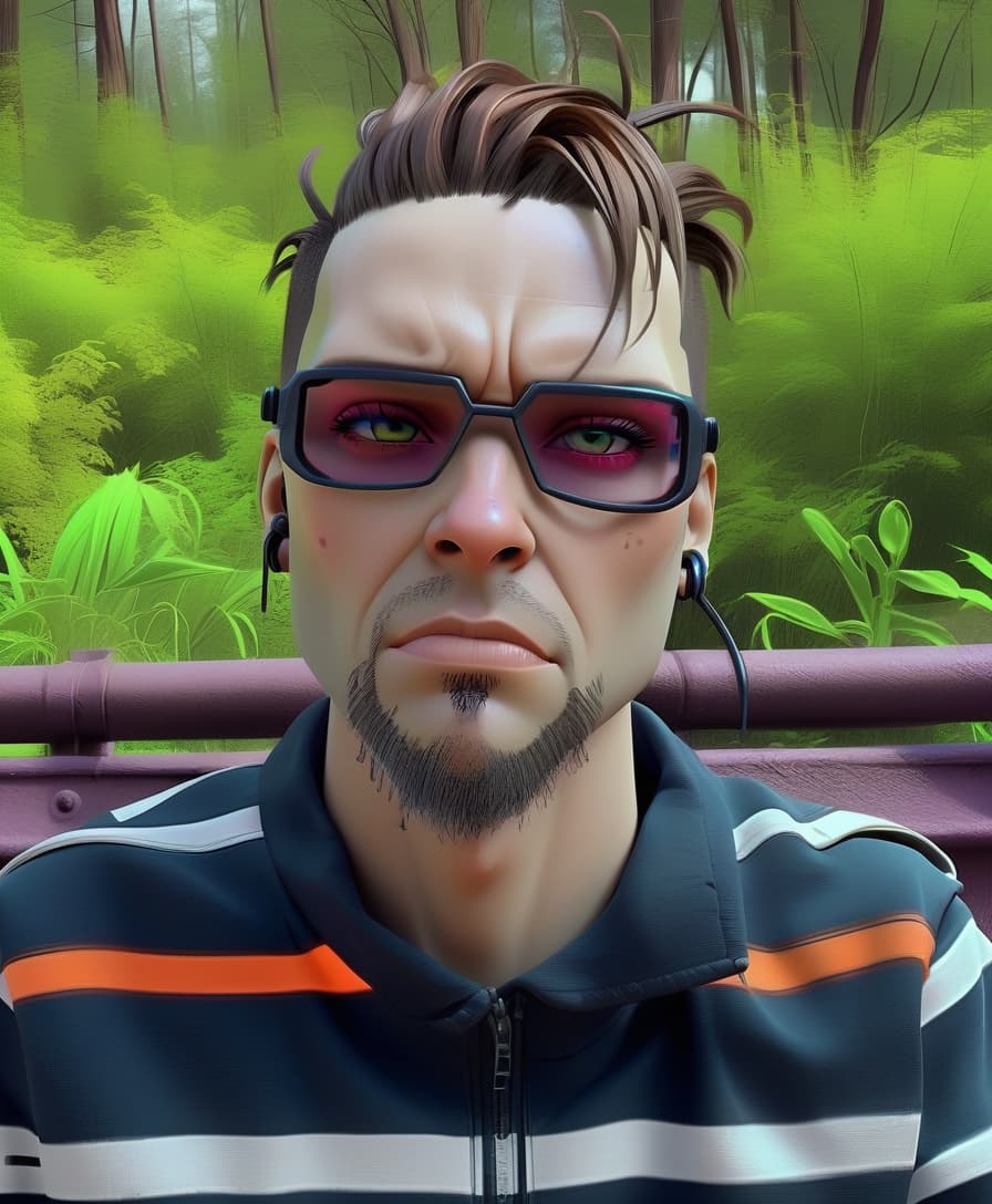  cyberpunk game style “picture me while retaining basic facial features and expressions of emotion. please hand over my hairstyle and clothes in a distinctive way while maintaining my unique style . neon, dystopian, futuristic, digital, vibrant, detailed, high contrast, reminiscent of cyberpunk genre video games