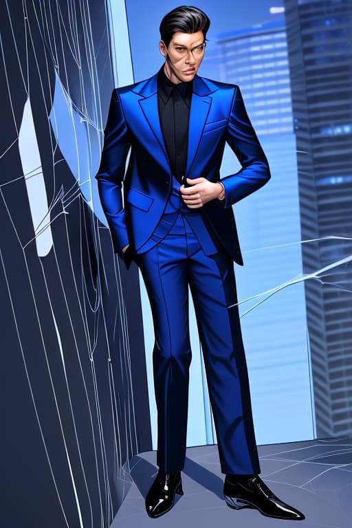  Spider-Man in a blue jacket white undershirt and black slacks with black dress shoes