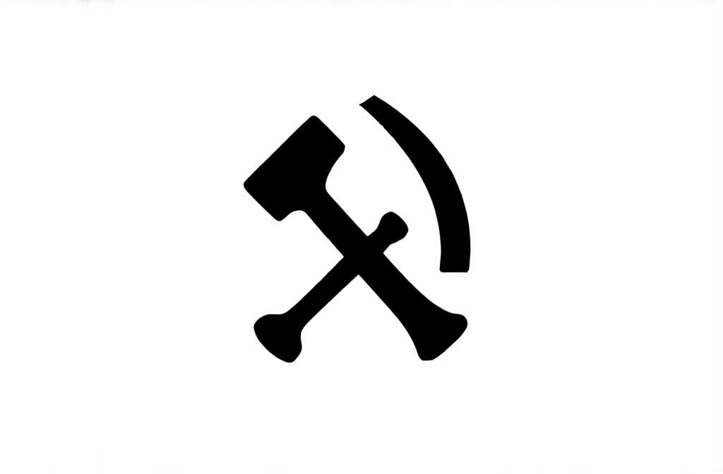  contour, very simple image in one unbroken black ink line, single line of hammer crossed with sickle, engraving illustration, icon isolated on white background ar 3:2 using a single continuous black line ink brushon white background, drawing should be created without lifting the pen, recognizable features of hammer crossed with sickle, engraving illustration, icon isolated on white background ar 3:2 in one unbroken line