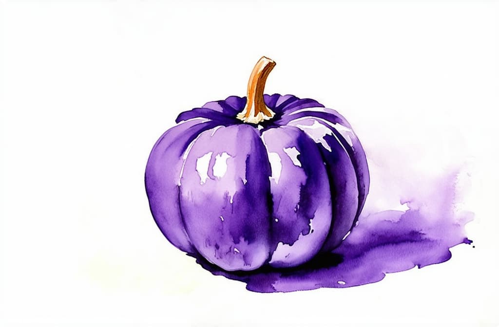  artwork purple pumpkin on the white background ar 3:2, watercolor techniques, featuring fluid colors, subtle gradients, transparency associated with watercolor art