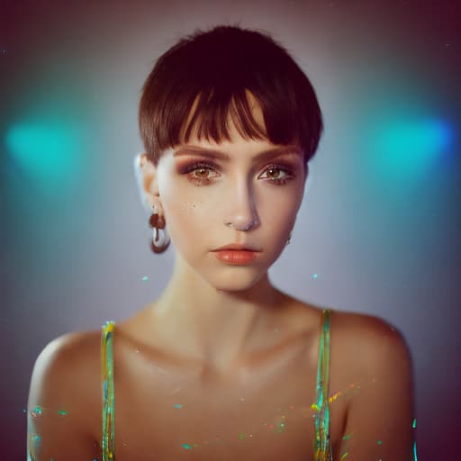 portrait+ style Ukrainian queer pop singer brunette female face