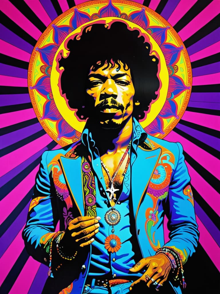  Psychedelic Portrait, Black light, Jimi Hendrix, medium/full body