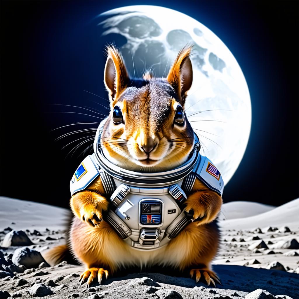  squirrel in a spacesuit against the background of the moon, (natural skin texture, hyperrealism, soft light, muted colors), epic realistic, rutkowski