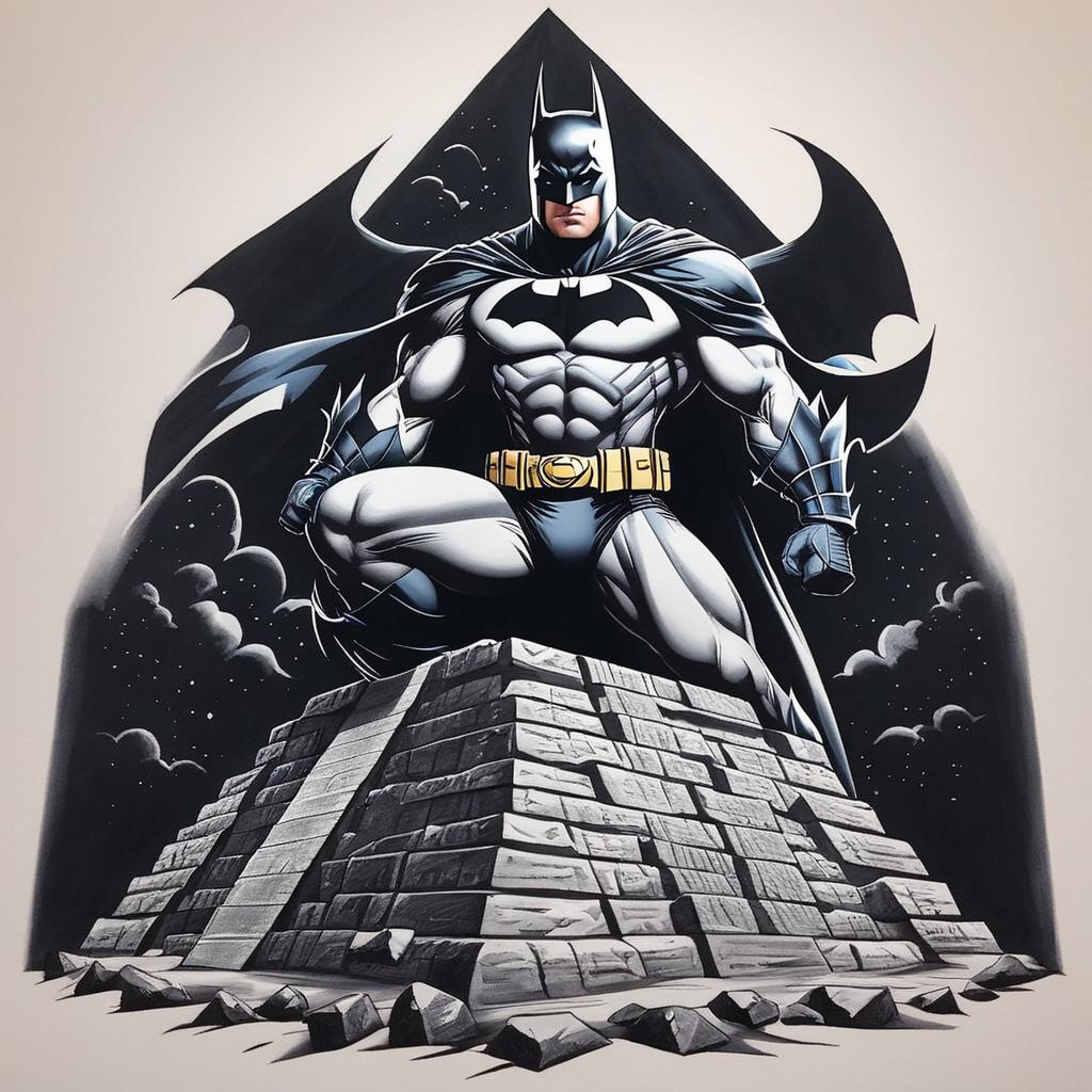  batman absolute lifting weights in the top of the egiptian pyramid,(tattoo), tattoo design