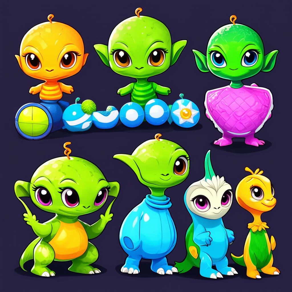  set of different aliens in cartoon style {prompt}, maximum details