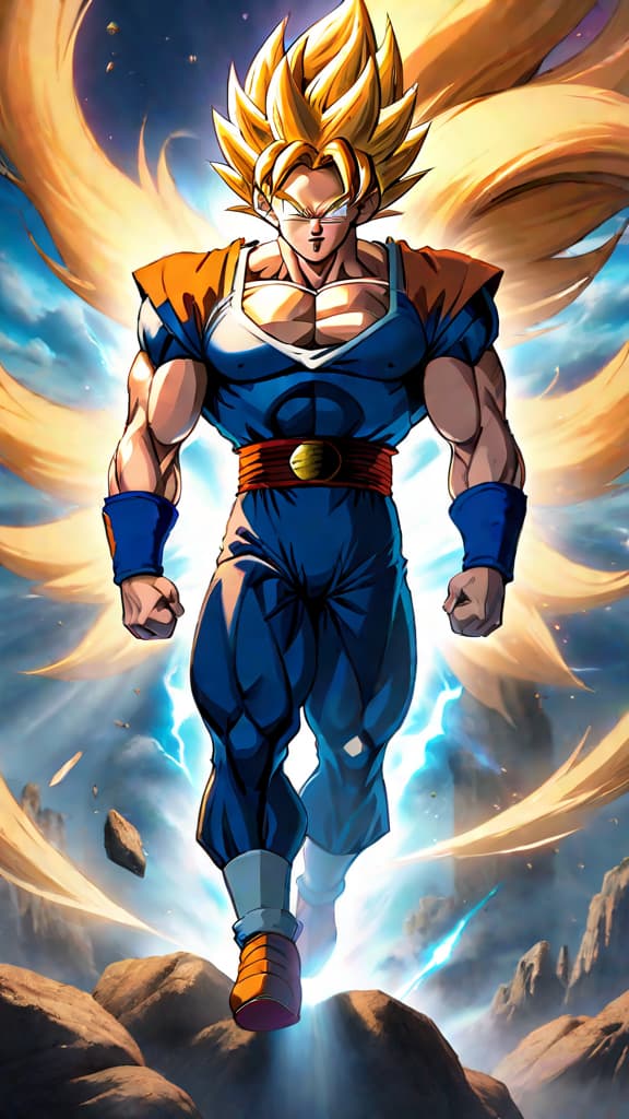  anime art: goku and vegeta's evolution to super saiyans leads to the diminishing need for tails. hyperrealistic, full body, detailed clothing, highly detailed, cinematic lighting, stunningly beautiful, intricate, sharp focus, f/1. 8, 85mm, (centered image composition), (professionally color graded), ((bright soft diffused light)), volumetric fog, trending on instagram, trending on tumblr, HDR 4K, 8K