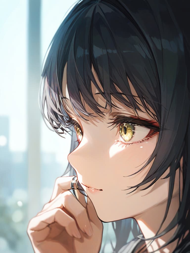  jito eyes, cat eyes, expressionless, dull face, sigh, black hair, black pierced, silver ring, masterpiece, best quality,8k,ultra detailed,high resolution,an extremely delicate and beautiful,hyper detail