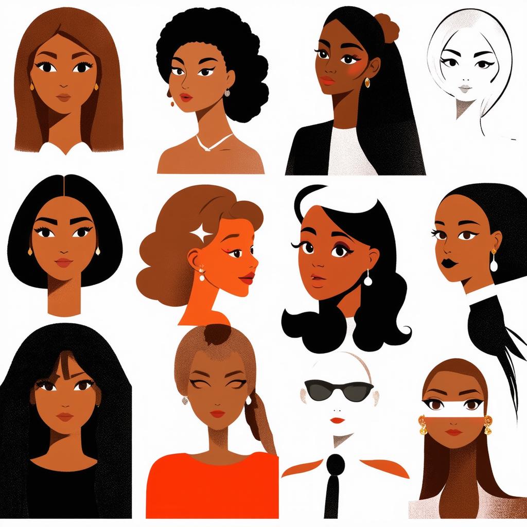  flat illustration, flaticon, (illustration:1.15), different beauty. set of different female heads on white background. different races and nationalities, [cory loftis, strobist, pascal campion :: 0.2]