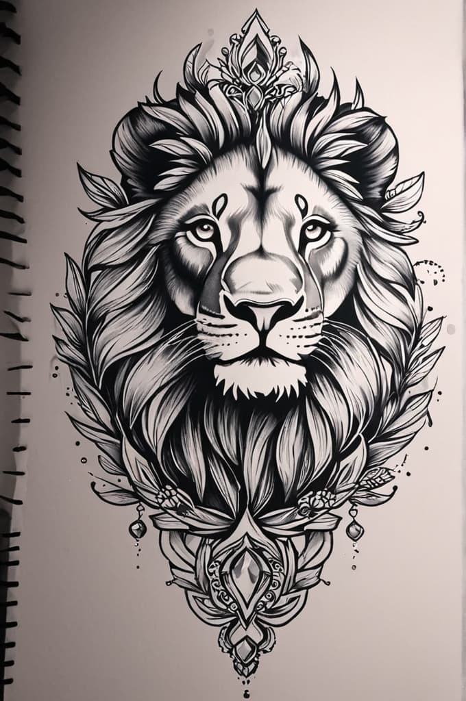  lion, (tattoo sketch:1.25), drawing