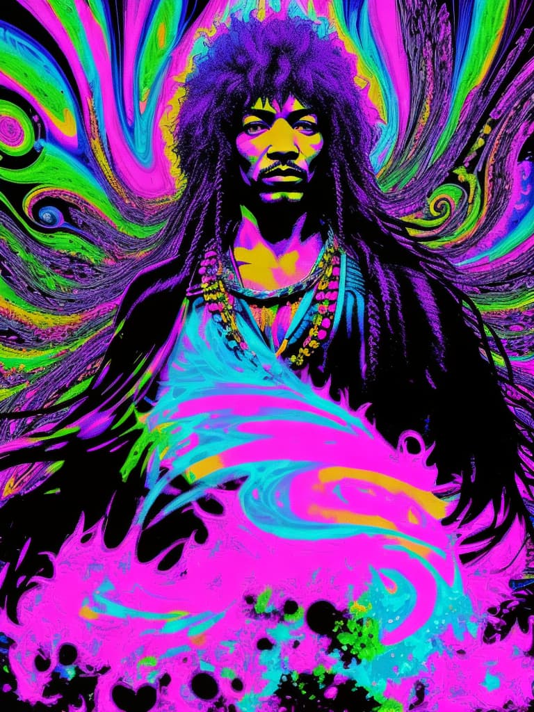  Psychedelic Portrait, Black light, Jimi Hendrix, medium/full body