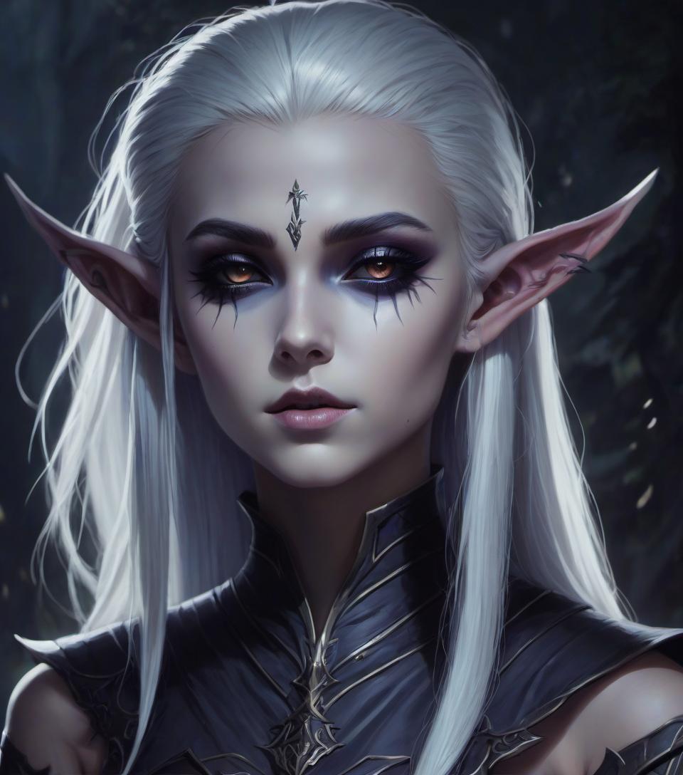  concept art dark elf girl with (small neat elf ears: 1.3) . digital artwork, illustrative, painterly, matte painting, highly detailed