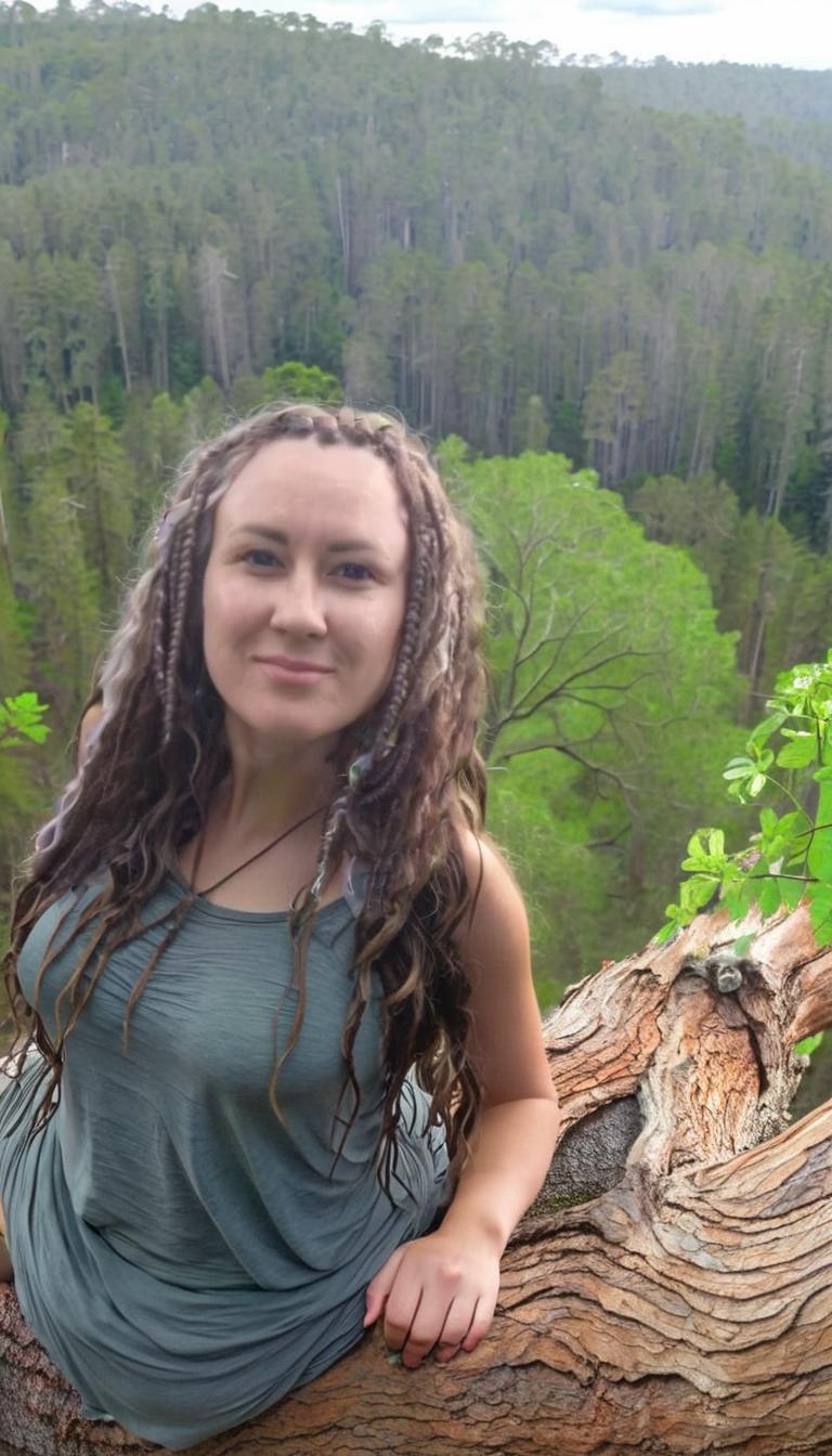  a forest nymph sits on a huge tree