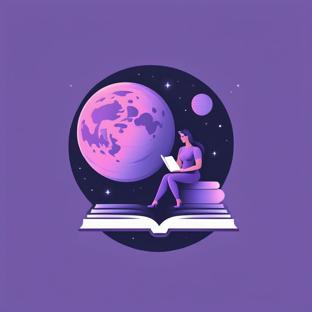  logo, moon, book, minimalist, purple gradient hyperrealistic, full body, detailed clothing, highly detailed, cinematic lighting, stunningly beautiful, intricate, sharp focus, f/1. 8, 85mm, (centered image composition), (professionally color graded), ((bright soft diffused light)), volumetric fog, trending on instagram, trending on tumblr, HDR 4K, 8K