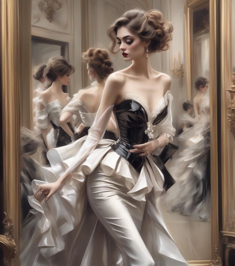  concept art fashionista, inspired by style of runway reflections x giovanni boldini, romantic french chic, ultra realism, mid shot . digital artwork, illustrative, painterly, matte painting, highly detailed