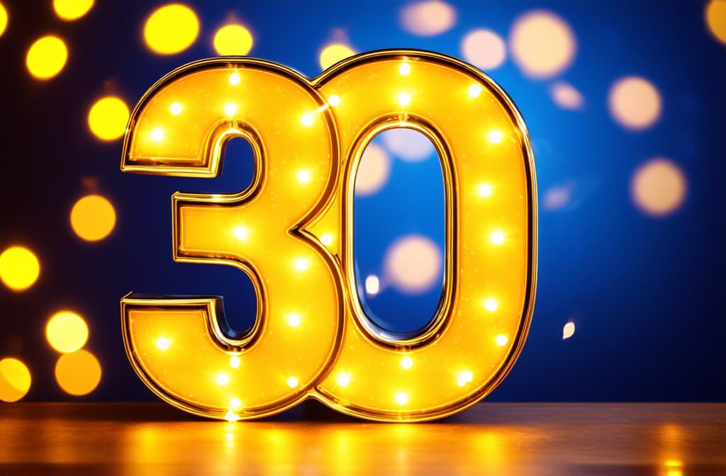  number 30 with golden bokeh lights, festive birthday celebration ar 3:2 {prompt}, maximum details