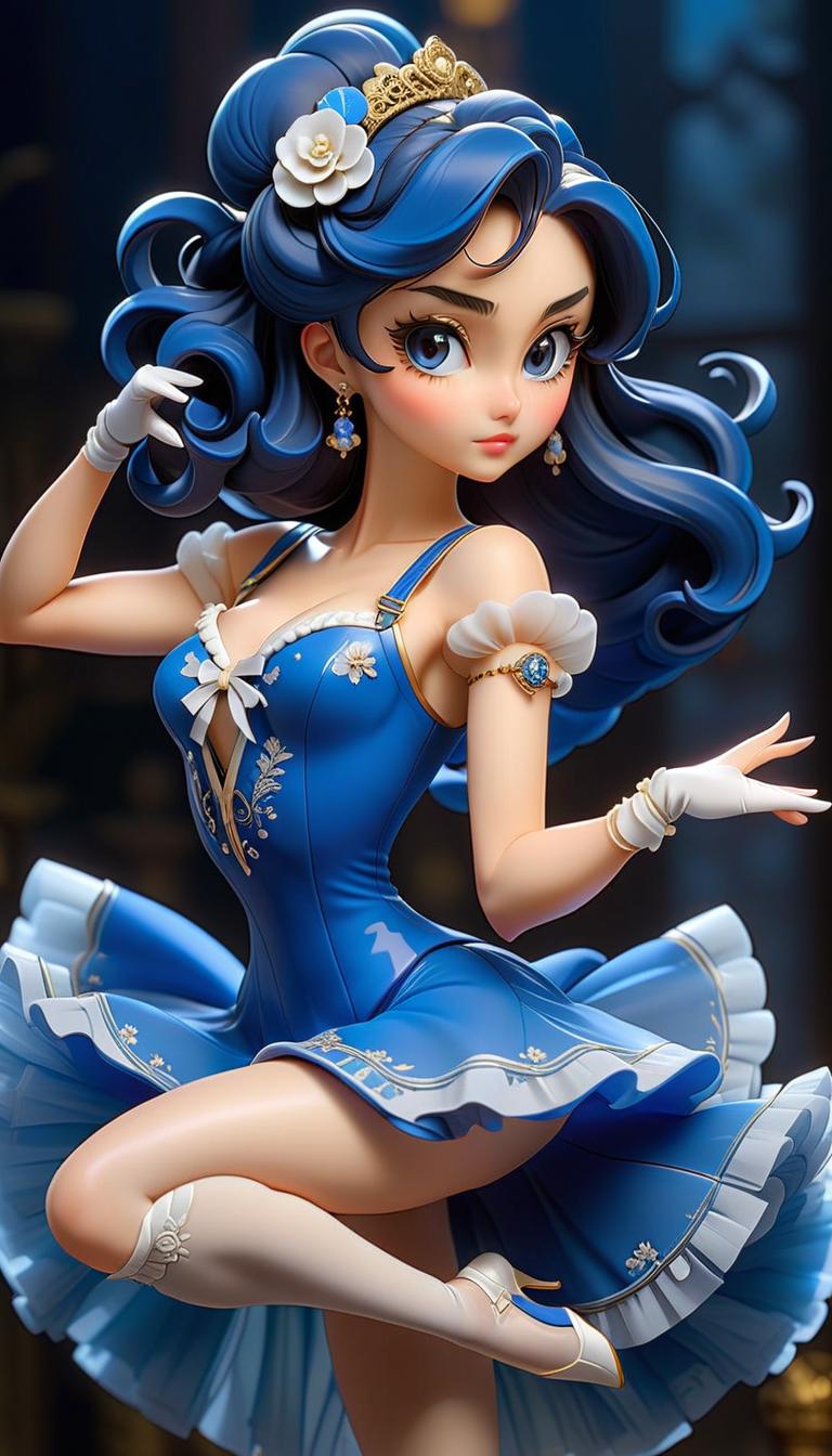  anime artwork porcelain statuette in ultramarine color of a with an elegant figure in dance, a ballerina in various dance poses, in a short transparent tutu with muscular pumped legs, a small bust and a neat , fantastically, romantically, dynamically, sensually, aesthetically.picturesque, oil.faberge style. . anime style, key visual, vint, studio anime, highly detailed, sticker hyperrealistic, full body, detailed clothing, highly detailed, cinematic lighting, stunningly beautiful, intricate, sharp focus, f/1. 8, 85mm, (centered image composition), (professionally color graded), ((bright soft diffused light)), volumetric fog, trending on instagram, trending on tumblr, HDR 4K, 8K