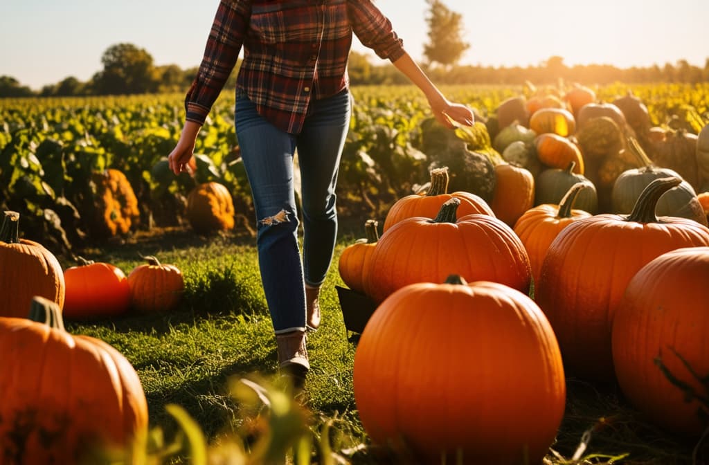  cinematic film style, farmer woman in jeans and plaid shirt harvesting pumpkins on her farm, autumn, backlight ar 3:2, shallow depth of field, vignette, maximum details, high budget hollywood movie, bokeh, cinemascope, moody, epic, gorgeous, sun rays and shadows on furniture and surfaces, flattering light, raw photo, photography, photorealistic, 8k resolution, f1.4, sharpened focus, sharp focus