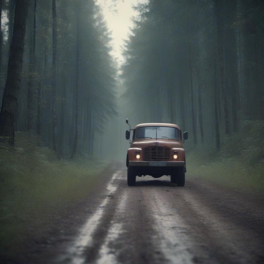  cinematic film still advertising poster of a computer game, photo divided diagonally, in the left part on a dirty forest road drives a truck ural, in the right part flies a crazy schoolgirl and waving a magic wand, photorealistic, 4k . shallow depth of field, vignette, highly detailed, high budget, bokeh, cinemascope, moody, epic, gorgeous, film grain, grainy