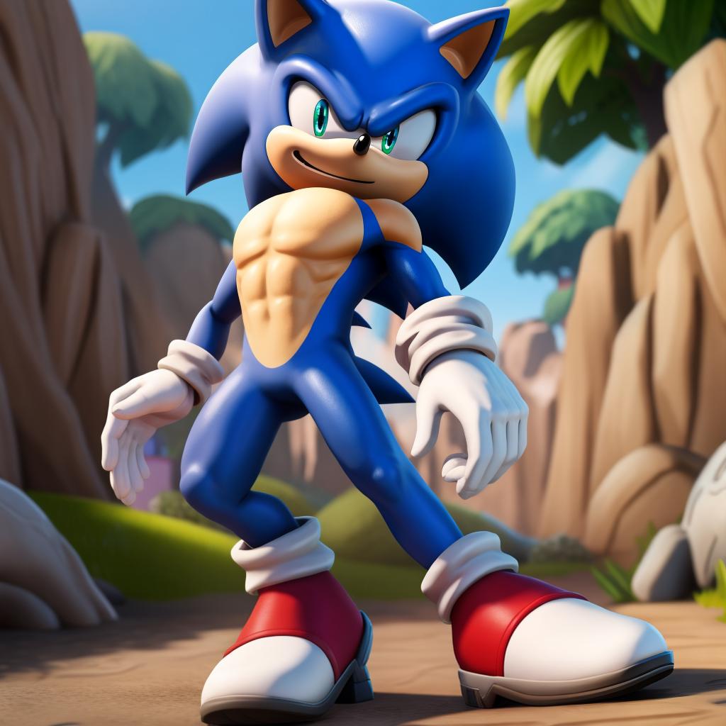  Evil Sonic the hedgehog (sega, Fortnite), full body, white gloves, open eyes, masterpiece, 4k, fine details,