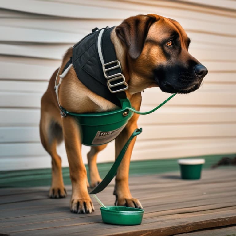  a dog drinking water from a bucket hyperrealistic, full body, detailed clothing, highly detailed, cinematic lighting, stunningly beautiful, intricate, sharp focus, f/1. 8, 85mm, (centered image composition), (professionally color graded), ((bright soft diffused light)), volumetric fog, trending on instagram, trending on tumblr, HDR 4K, 8K