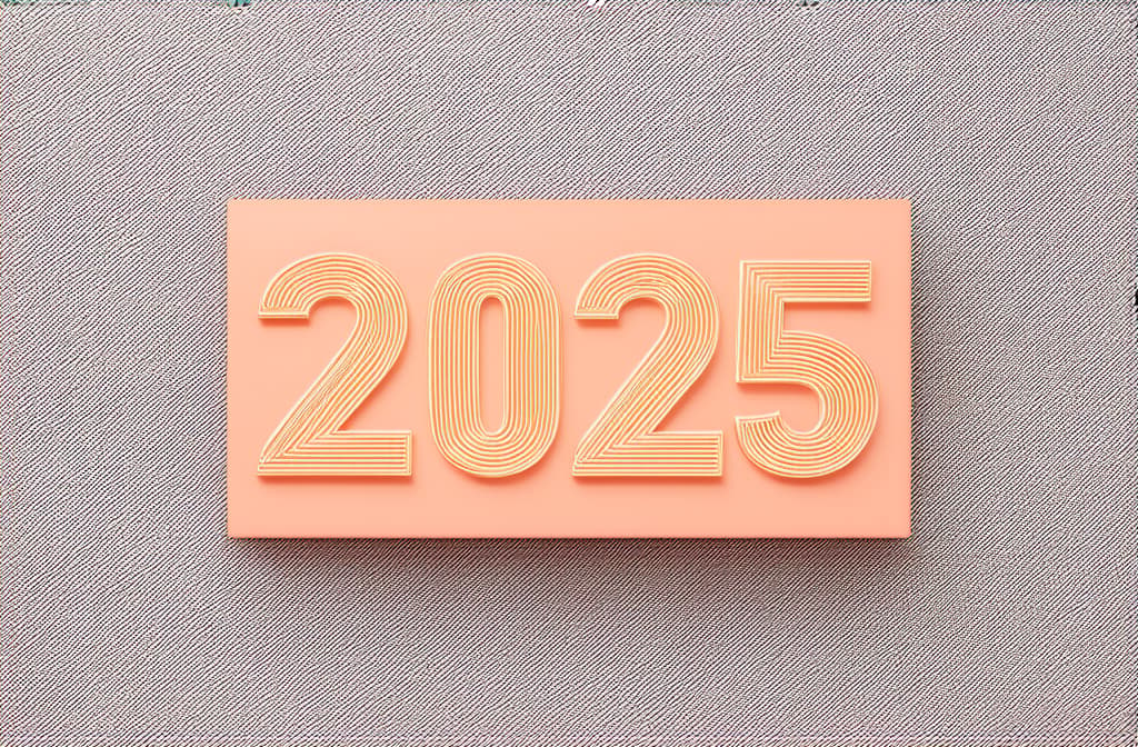  professional detailed photography, happy new year 2025 poster on peach background ar 3:2, (muted colors, dim colors, soothing tones), (vsco:0.3)