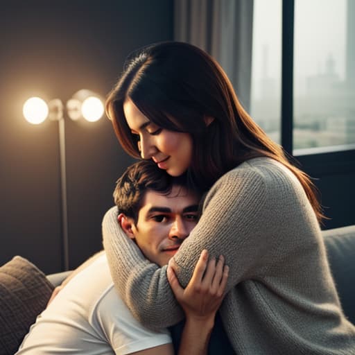  a big cat hugs a cute girl in the living room,pokemon hyperrealistic, full body, detailed clothing, highly detailed, cinematic lighting, stunningly beautiful, intricate, sharp focus, f/1. 8, 85mm, (centered image composition), (professionally color graded), ((bright soft diffused light)), volumetric fog, trending on instagram, trending on tumblr, HDR 4K, 8K