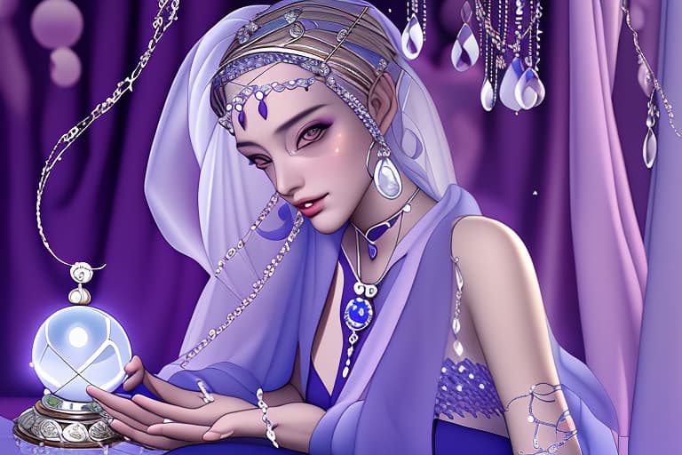  Beautiful Fortune teller with crystal ball and a beautiful costumer