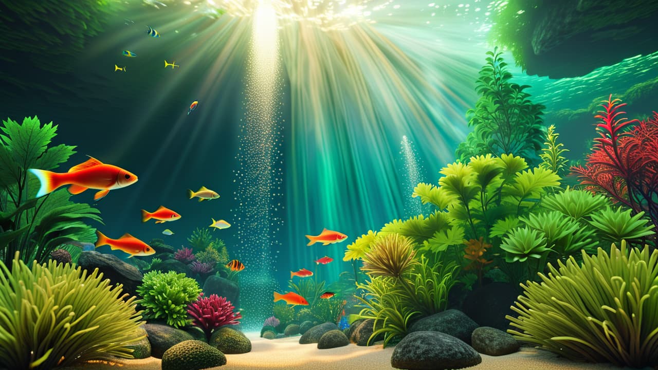  a serene aquarium scene filled with vibrant fish swimming among lush green plants, colorful rocks, and gentle bubbles, highlighting a dedicated fishkeeper lovingly tending to their aquatic environment with a net and feeding tools. hyperrealistic, full body, detailed clothing, highly detailed, cinematic lighting, stunningly beautiful, intricate, sharp focus, f/1. 8, 85mm, (centered image composition), (professionally color graded), ((bright soft diffused light)), volumetric fog, trending on instagram, trending on tumblr, HDR 4K, 8K