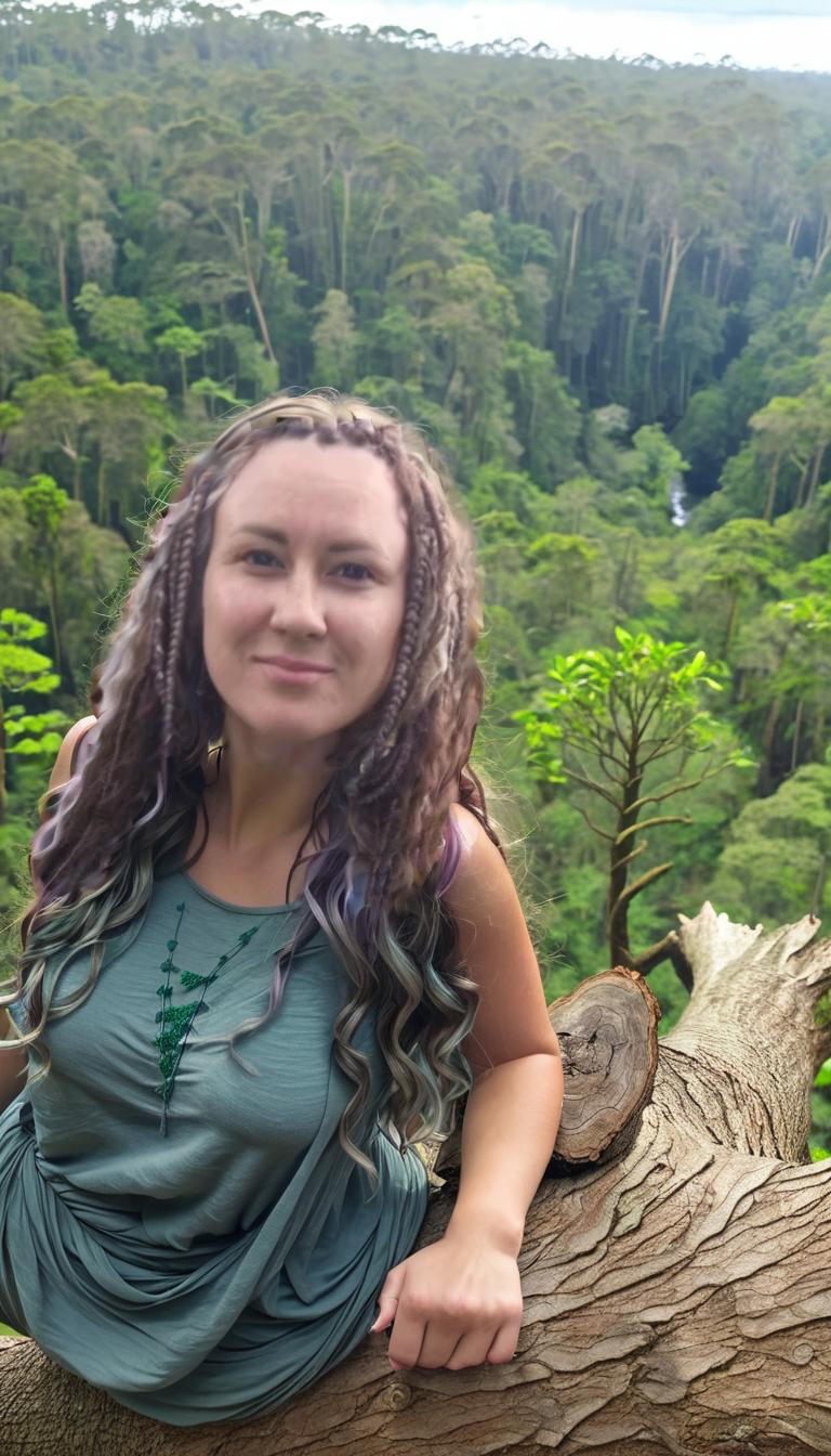  a forest nymph sits on a huge tree